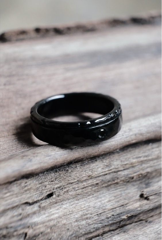 Rustic black diamond ring