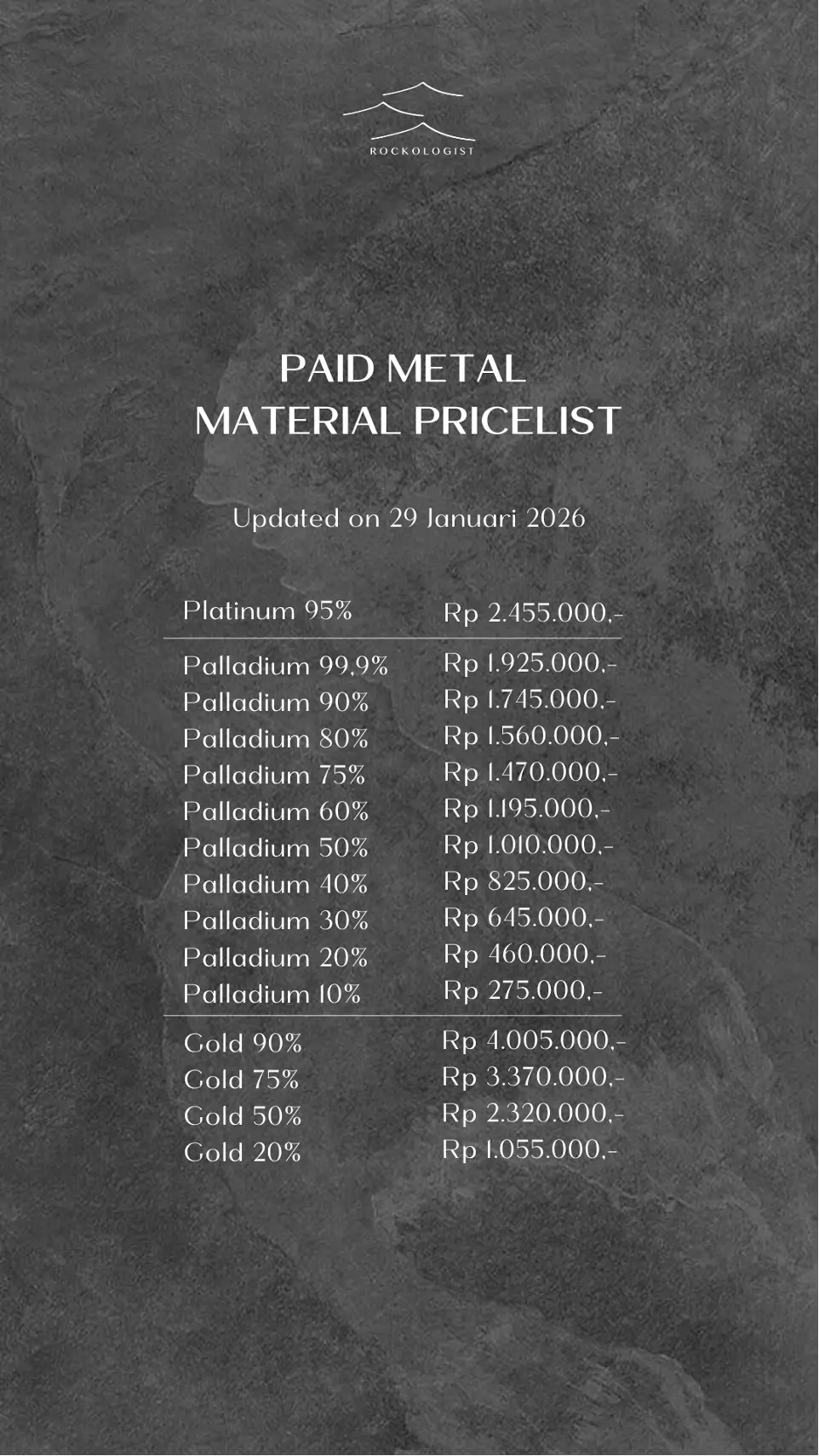 paid metal material pricelist rockologist